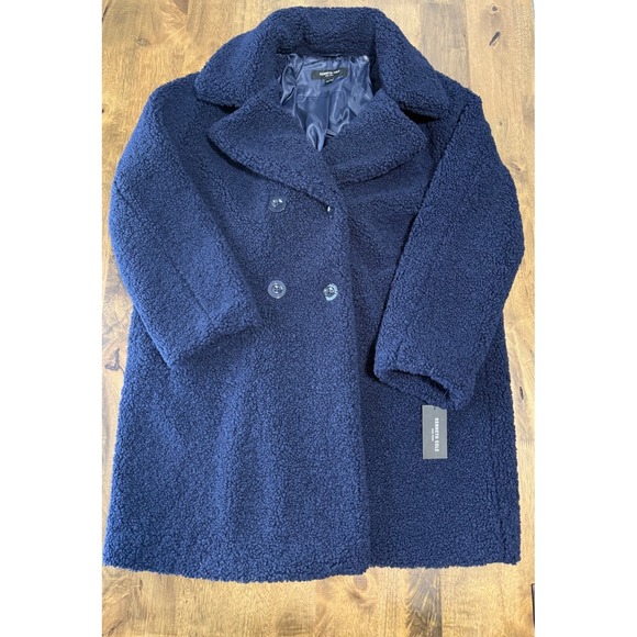 NWT Womens Kenneth Cole double breasted faux fur teddy coat blue size XL